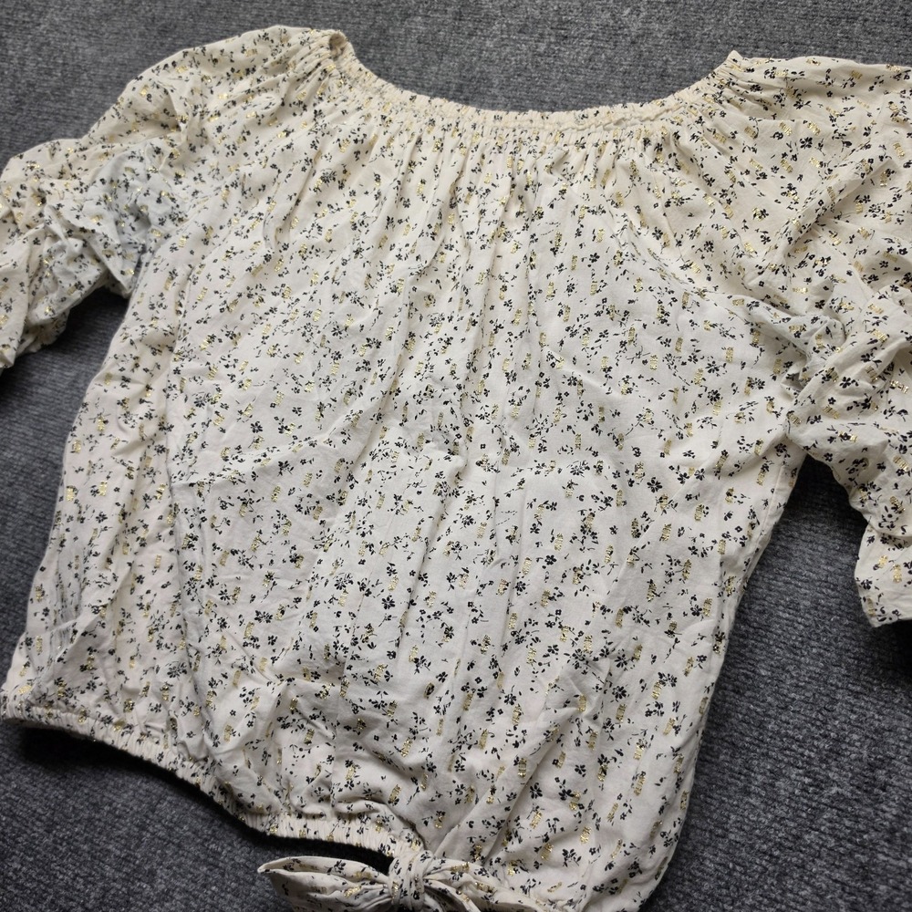 Vince Camuto Womens 1X Top Floral Gold Metallic Lurex Off The Shoulder Blouse